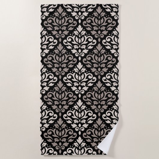 Scroll Damask Big Pattern Taupe Black Strandtuch (Vorderseite)