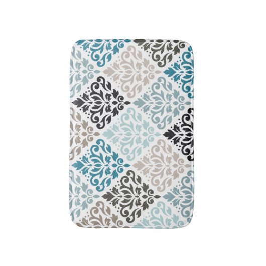 Scroll Damask Big Pattern Teals Browns White Badematte (Vorderseite Vertikal)