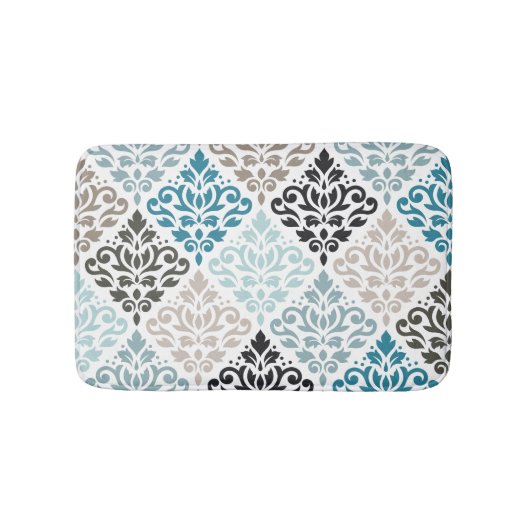 Scroll Damask Big Pattern Teals Browns White Badematte (Vorderseite)