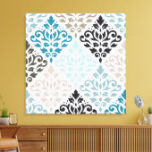 Scroll Damask Big Pattern Teals Browns White Leinwanddruck (Insitu (Wohnzimmer))