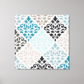 Scroll Damask Big Pattern Teals Browns White Leinwanddruck (Vorderseite)