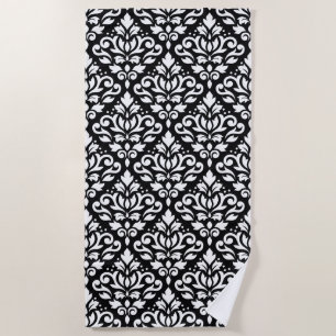 Scroll Damask Big Pattern Weiß auf Schwarz Strandtuch