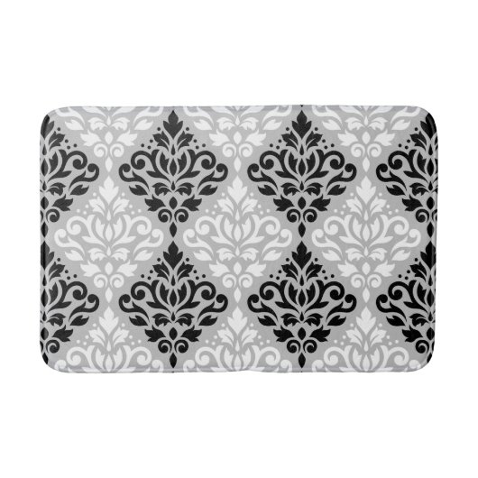 Scroll Damask Big Ptn B&W auf Grau Badematte (Vorderseite)