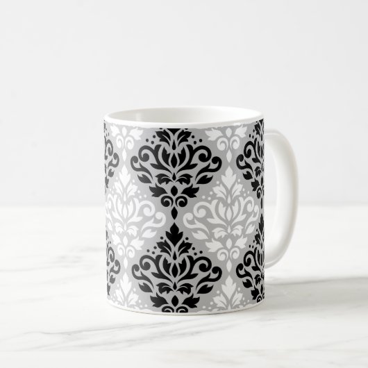 Scroll Damask Big Ptn B&W auf Grau Kaffeetasse (VorderseiteRechts)