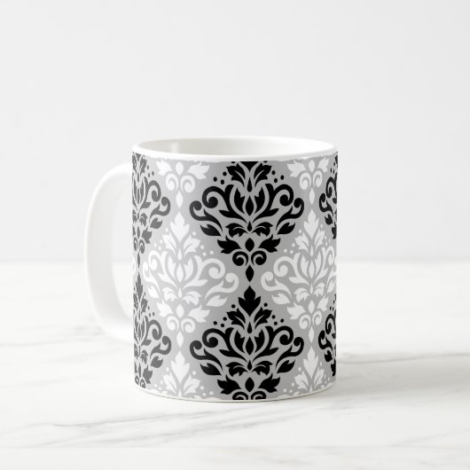 Scroll Damask Big Ptn B&W auf Grau Kaffeetasse (Vorderseite Links)