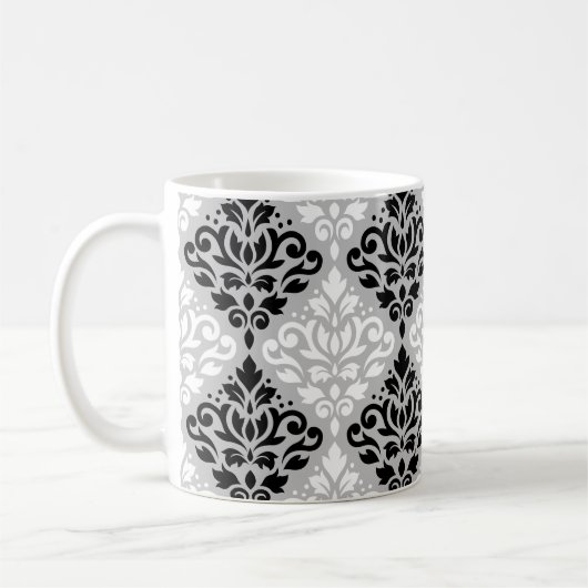 Scroll Damask Big Ptn B&W auf Grau Kaffeetasse (Links)