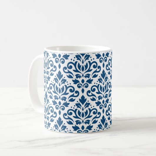 Scroll Damask Big Ptn Dk Blue auf Weiß Kaffeetasse (Vorderseite Links)