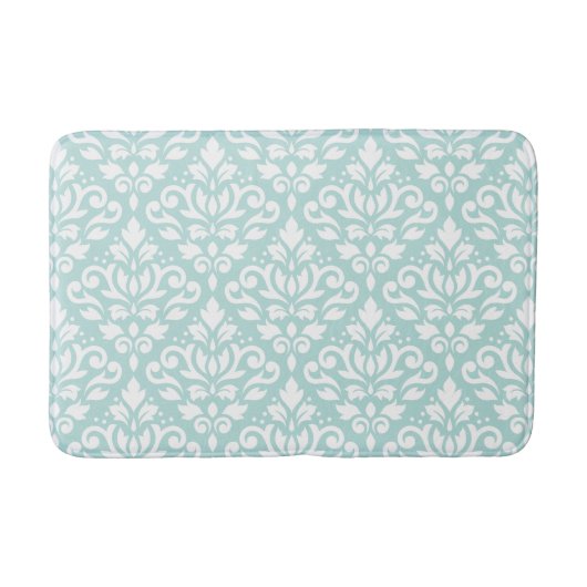 Scroll Damask Big Ptn White auf Lt Aquamarin Badematte (Vorderseite)