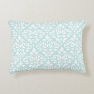 Scroll Damask Big Ptn White on Duck Egal Blue Zierkissen