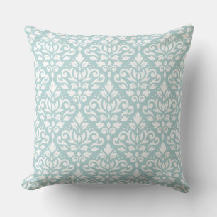 Scroll Damask Big Ptn White on Duck Egg Blue (B) Kissen