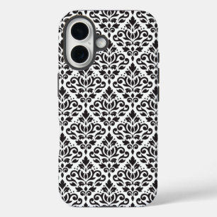 Scroll Damask Black on White Pattern iPhone 16 Hülle