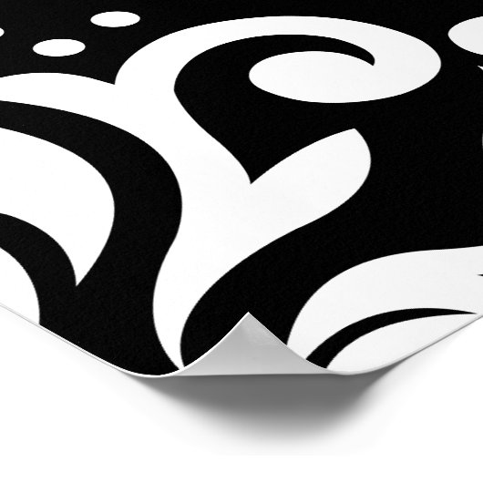 Scroll Damask Grosses Muster Weiß auf Schwarz Poster (Ecke)