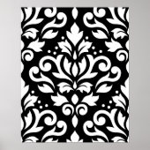 Scroll Damask Grosses Muster Weiß auf Schwarz Poster (Vorne)
