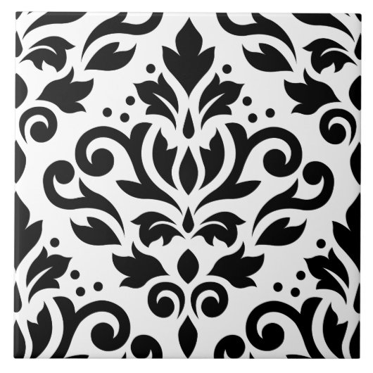 Scroll-Damask Großmuster Schwarz auf Weiß Fliese (Vorderseite)