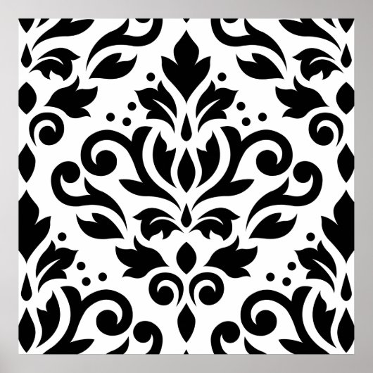 Scroll-Damask Großmuster Schwarz auf Weiß Poster (Vorne)