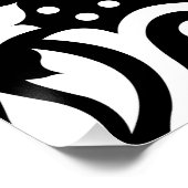Scroll-Damask Großmuster Weiß auf Schwarz Poster (Ecke)