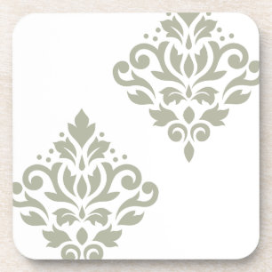 Scroll-Damask-Kunst I Grün auf Weiß Getränkeuntersetzer