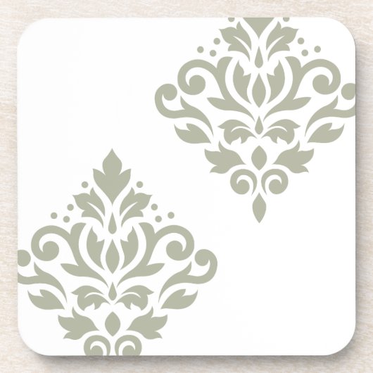 Scroll-Damask-Kunst I Grün auf Weiß Getränkeuntersetzer (Vorderseite)