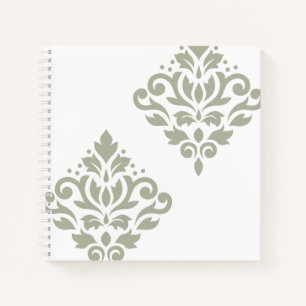 Scroll-Damask-Kunst I Grün auf Weiß Notizblock