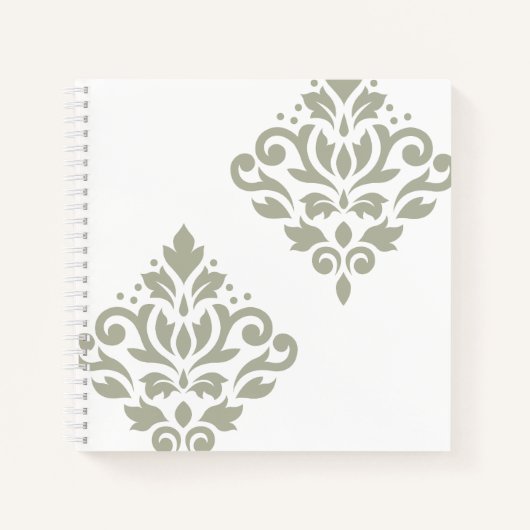 Scroll-Damask-Kunst I Grün auf Weiß Notizblock (Vorderseite)