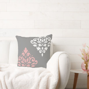 Scroll-Damask-Kunst I Pink Weiß Grau Kissen