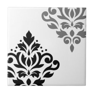 Scroll Damask Kunst I Schwarz & Grau auf Weiß Fliese