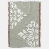 Scroll Damask Kunst I Weiß auf Grün Decke (Vorderseite Vertikal)