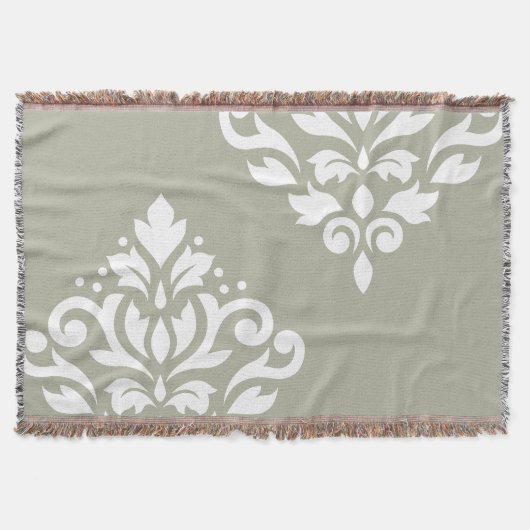 Scroll Damask Kunst I Weiß auf Grün Decke (Vorderseite)