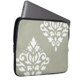 Scroll-Damask-Kunst I Weiß auf Grün Laptopschutzhülle (Vorne Rechts)