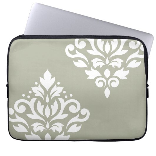 Scroll-Damask-Kunst I Weiß auf Grün Laptopschutzhülle (Vorderseite)