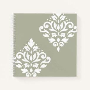 Scroll-Damask-Kunst I Weiß auf Grün Notizblock