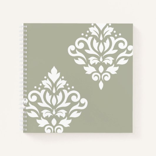 Scroll-Damask-Kunst I Weiß auf Grün Notizblock (Vorderseite)