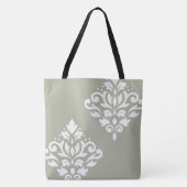 Scroll-Damask-Kunst I Weiß auf Grün Tasche (Vorderseite)