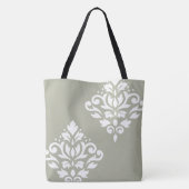 Scroll-Damask-Kunst I Weiß auf Grün Tasche (Rückseite)