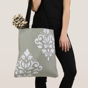 Scroll-Damask-Kunst I Weiß auf Grün Tasche