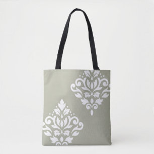 Scroll-Damask-Kunst I Weiß auf Grün Tasche