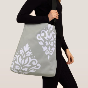 Scroll-Damask-Kunst I Weiß auf Grün Tragetaschen Mit Langen Trägern