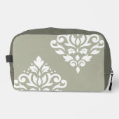 Scroll Damask Kunst I Weiß auf Grün Waschbeutel (Vorderseite)