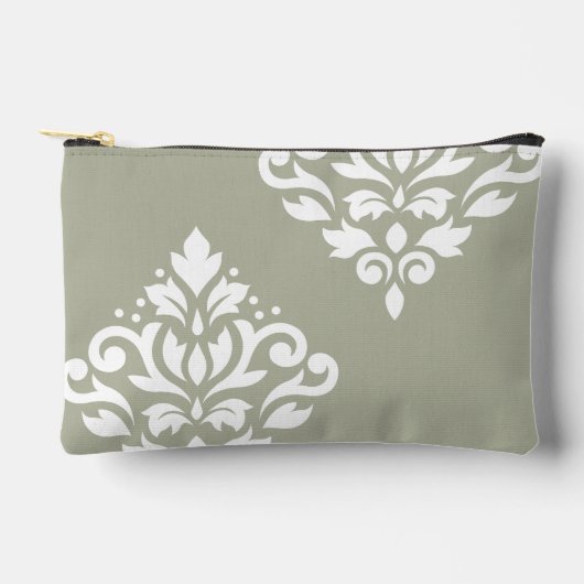 Scroll-Damask-Kunst I Weiß auf Grün Zubehörtasche (Vorderseite)