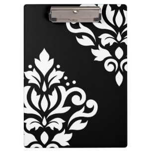 Scroll-Damask-Kunst I Weiß auf Schwarz Klemmbrett