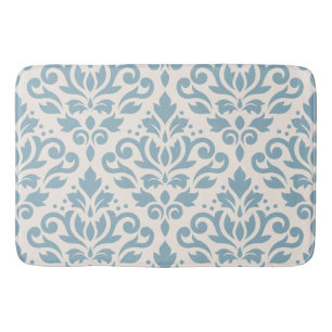 Scroll Damask Large Pattern Blue auf Creme Badematte