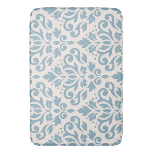 Scroll Damask Large Pattern Blue auf Creme Badematte (Vorderseite Vertikal)