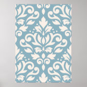 Scroll Damask Large Pattern Creme on Blue Poster (Vorne)