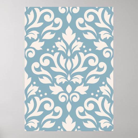 Scroll Damask Large Pattern Creme on Blue Poster (Vorne)