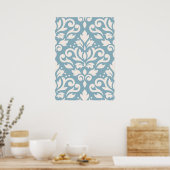 Scroll Damask Large Pattern Creme on Blue Poster (Küche)