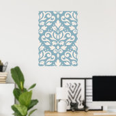 Scroll Damask Large Pattern Creme on Blue Poster (Heimbüro)