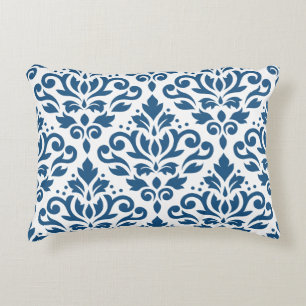 Scroll Damask Lg Ptn Dk Blue auf Weiß Zierkissen