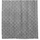 Scroll Damask Mini Muster Schwarz auf Weiß Duschvorhang (Vorderseite)