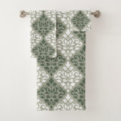 Scroll Damask Mixed Pattern Green Lt Green Badhandtuch Set (Insitu)