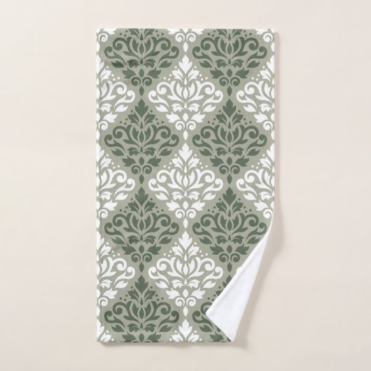 Scroll Damask Mixed Pattern Green Lt Green Badhandtuch Set (Handtuch)